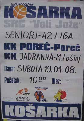 Počinje drugi dio košarkaškog prvenstva A-2 lige: KK "Poreč" – KK "Jadranka" Mali Lošinj