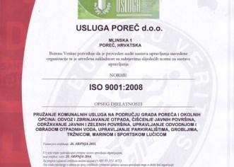 Usluga Poreč uvela je sustav upravljanja kvalitetom prema ISO 9001 normi