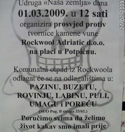 U nedjelju u Potpićnu Prosvjed protiv Rockwool-a