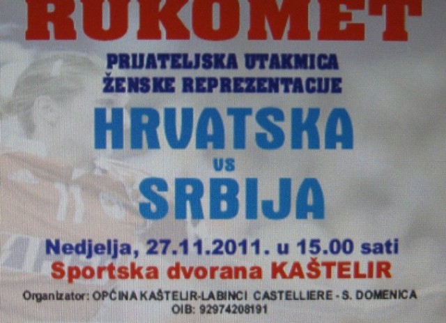 27.11.2011. prijateljska utakmica reprezentacija rukometašica Srbije i Hrvatske u Kašteliru