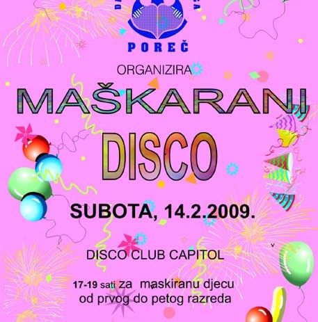 DND Poreč organizira Maškarni disco u subotu, 14.2. u Capitolu