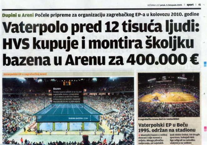 Europsko prvenstvo u vaterpolu održati će se u Areni Zagreb – u montažnom bazenu