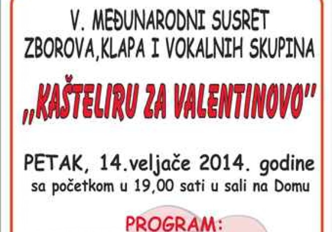 U petak, 14.veljače tradicionalni susret zborova, klapa i vokalnih skupina KAŠTELIRU ZA VALENTINOVO