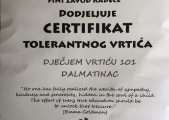 VRTIĆ „101 DALMATINAC“ DOBIO TITULU „TOLERANTNOG VRTIĆA“