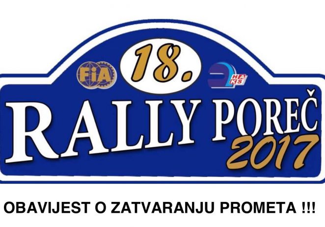 Obavijest o zatvaranju prometnica 3. i 4.11. zbog održavanja Poreč Rally-a