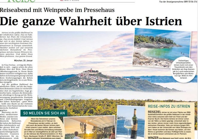 Medijska grupa Münchener Merkur/Tages Zeitung, TZ Istarske županije i  njemački turoperator ID RIVA organiziraju promociju Istre u pred i posezoni 2018.