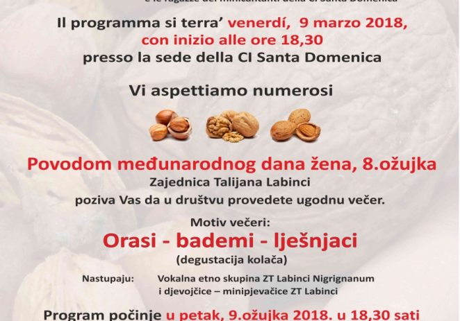 Proslava Dana žena u petak, 9.ožujka 2018. u 18,30 h u Zajednici Talijana u Labincima