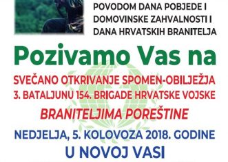 U nedjelju u Novoj Vasi otkrivanje Spomen-obilježja braniteljima Poreštine