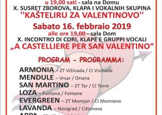 U subotu, 16.2.2019. X.Susret zborova, klapa i vokalnih skupina ”Kašteliru za Valentinovo”