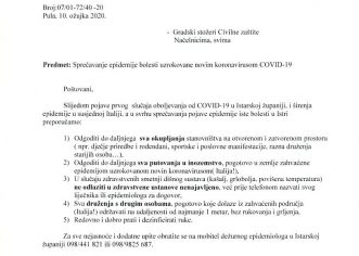 Upute Zavoda za javno zdravstvo Istarske županije