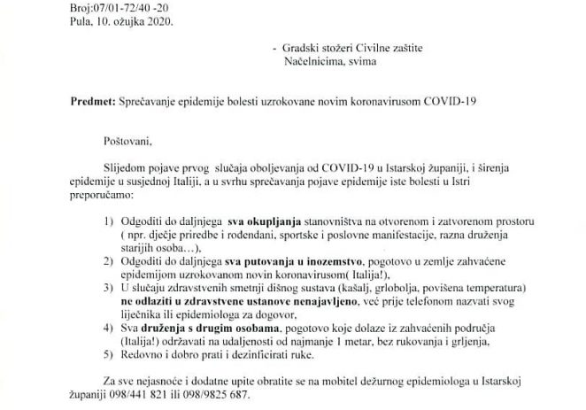 Upute Zavoda za javno zdravstvo Istarske županije