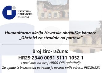 Hrvatska obrtnička komora donirala 50 agregata za struju, otvoren i žiro račun na koji će se prikupljati sredstva za potrebe stradalih u potresu