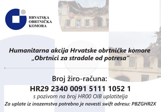 Hrvatska obrtnička komora donirala 50 agregata za struju, otvoren i žiro račun na koji će se prikupljati sredstva za potrebe stradalih u potresu