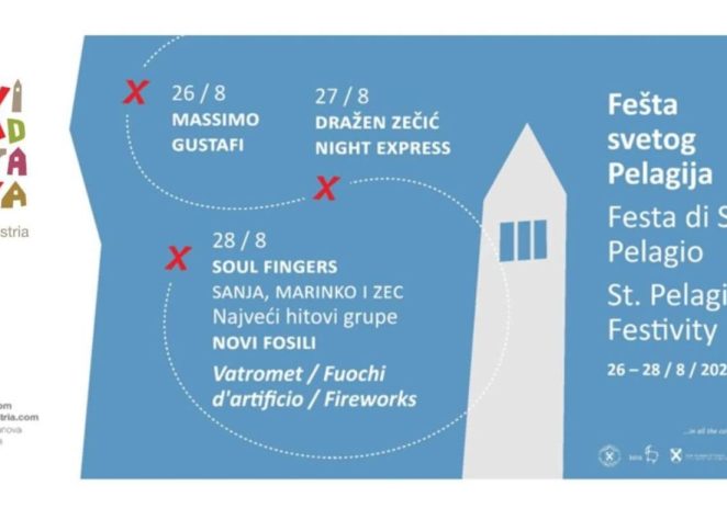 Fešta svetog Pelagija u Novigradu ovog vikenda, 26. do 28.8.2022. uz Gustafe, Massima, Soul Fingerse….