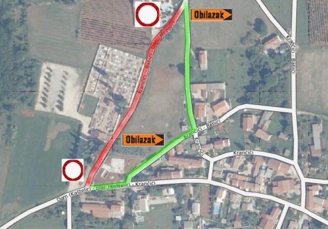 Od 8. do 15. prosinca zatvorena cesta kod groblja Kaštelir za mjesta Babići, Tadini, Mezgeci i Cerjani
