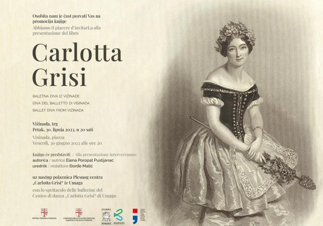 Promocija monografije o Carlotti Grisi na glavnom trgu u Vižinadi u petak, 30. lipnja