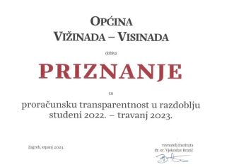 Općina Vižinada-Visinada dobila priznanje za proračunsku transparentnost