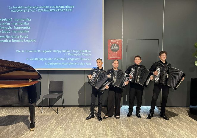 Harmonikaši Umjetničke škole Poreč osvojili I. nagradu na županijskom natjecanju u Opatiji