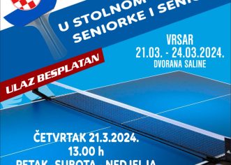 U Vrsaru od 21. do 24. ožujka Prvenstvo Hrvatske u stolnom tenisu za seniorke i seniore