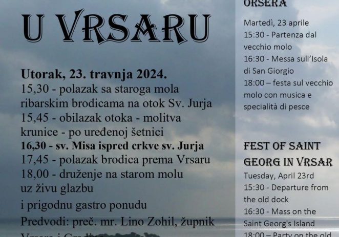 U utorak, 23. travnja proslava Sv. Jurja u Vrsaru