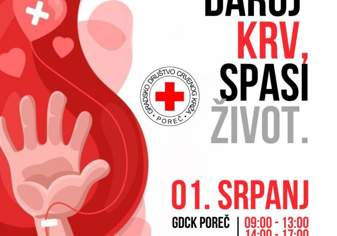 U  ponedjeljak, 1. srpnja akcija darivanja krvi u prostorijama Društva Crvenog križa
