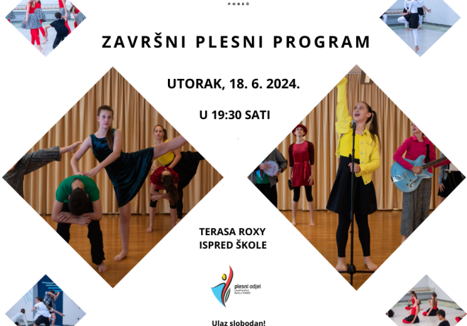 Završni plesni program škole suvremenog plesa Umjetničke škole Poreč u utorak, 18. lipnja