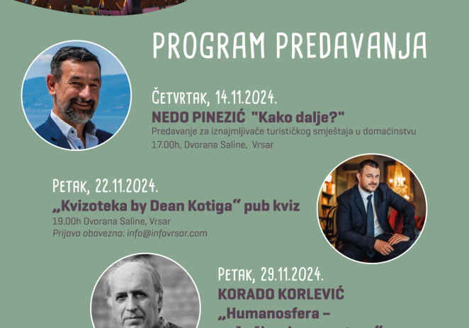 Popularna predavanja i edukacije u Vrsaru: edukacije za iznajmljivače privatnog smještaja, kviz sa Deanom Kotigom te predavanje Korada Korlevića