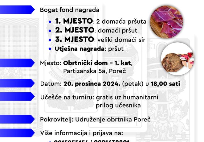 Udruženje obrtnika Poreč organizira turnir u briškuli povodom 60. godišnjice postojanja