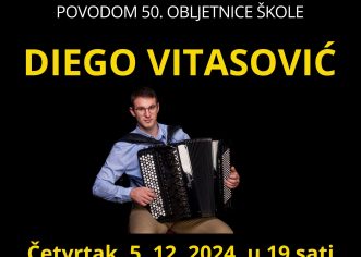 U četvrtak, 5. prosinca koncert DIEGO VITASOVIĆ – harmonika u Umjetničkoj školi Poreč