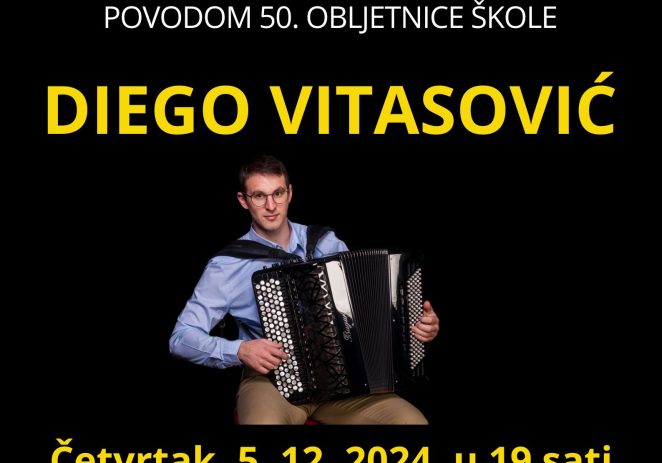 U četvrtak, 5. prosinca koncert DIEGO VITASOVIĆ – harmonika u Umjetničkoj školi Poreč