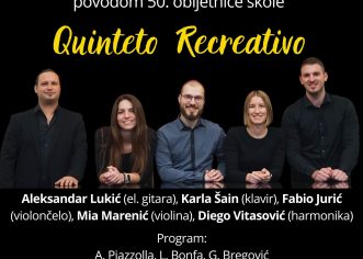 Umjetnička škola Poreč organizira koncert „Quinteto Recreativo“- Mia Marenić, Karla Šain, Fabio Jurić, Aleksandar Lukić i Diego Vitasović