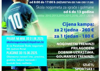 NK Jadran-Poreč i ove godine organizira tradicionalni nogometni kamp za mlade nogometaše i nogometašice sa područja Poreštine i okolice