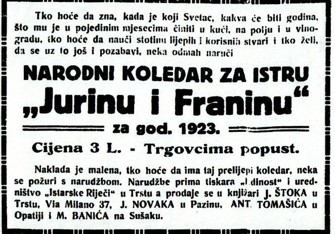 PREDSTAVLJANJE ISTARSKOG KALENDARA JURINA I FRANINA 2026