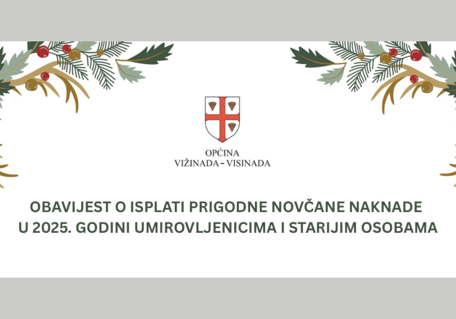 Općina Vižinada: produljen rok za podnošenje zahtjeva za isplatu prigodne novčane naknade (božićnice) umirovljenicima