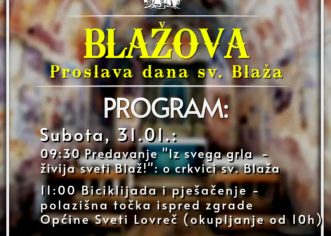 Prigodnim programom Sv. Lovreč će proslaviti dan jednog od zaštitnika – sv. Blaža – i to u subotu, 31.01.2026. i utorak 03.02.2026