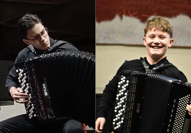 David Pršurić i Matteo Ukota, porečki harmonikaši, osvojili prvu i drugu nagradu na 64. hrvatskom državnom natjecanju učenika i studenata glazbe i plesa