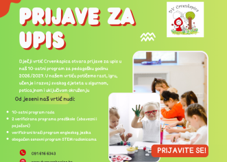 Privatni dječji vrtić Crvenkapica otvara prijave za upis za novu pedagošku godinu 2026./2027 od 20. svibnja 2026 !