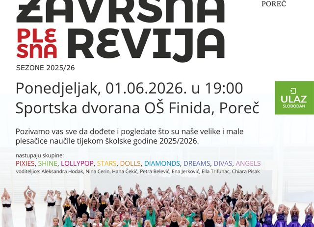 Studio za izvedbene umjetnosti MOT 08  vas poziva na SVEČANU ZAVRŠNU PLESNU REVIJU