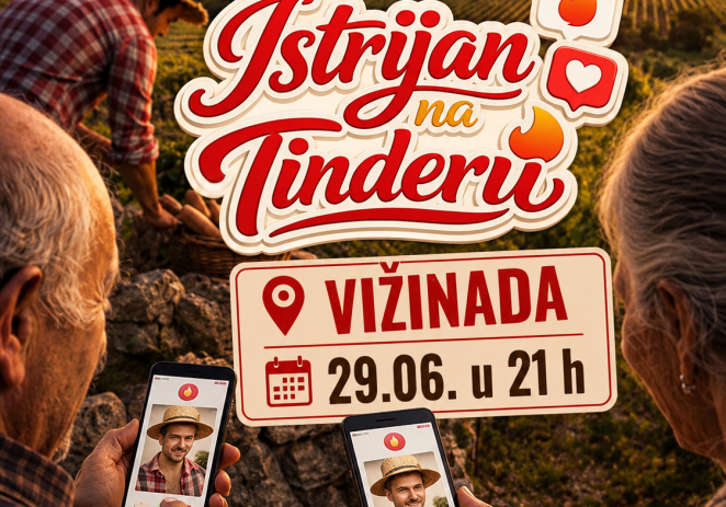 Vižinada poziva VEČERAS na besplatnu predstavu Teatra Naranča – “Istrijan na Tinderu”