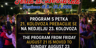 FEŠTA SV. BERNARDA U FUNTANI U NOVOM TERMINU: PROGRAM S PETKA 21. KOLOVOZA PREBACUJE SE NA NEDJELJU 23. KOLOVOZA
