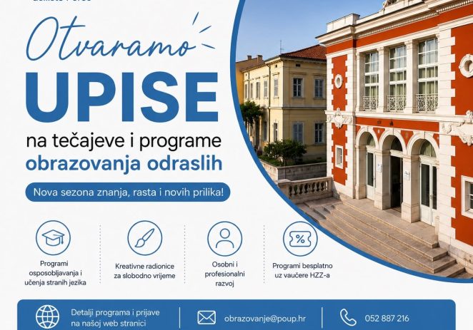 POU Poreč otvara upise: Bogat program obrazovanja odraslih, tečajeva jezika i besplatnih edukacija putem vaučera